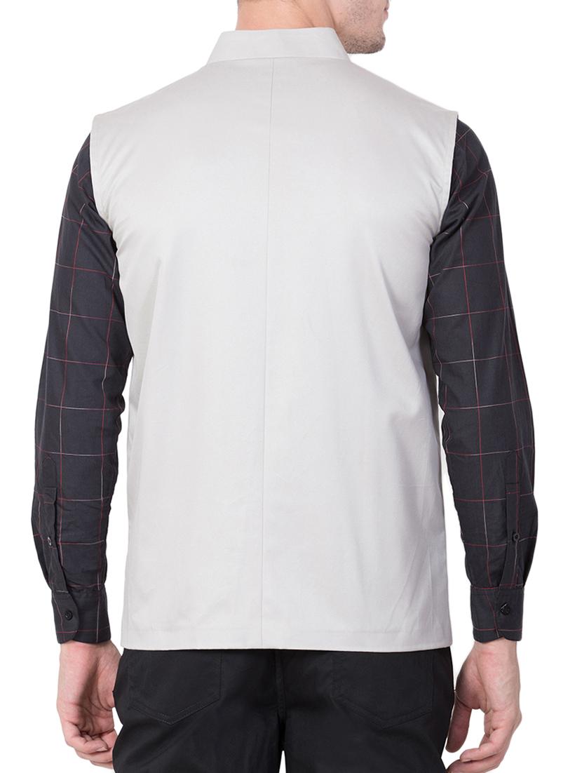 grey cotton nehru jacket - 15168672 - Zoom Image - 3
