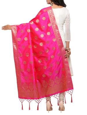 pink poly silk banarasi dupatta - 15168885 - Standard Image - 3