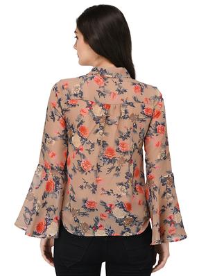 tie knot neck floral bell sleeved shirt - 15169506 - Standard Image - 3