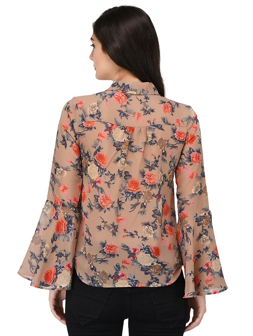 tie knot neck floral bell sleeved shirt - 15169506 - Zoom Image - 3