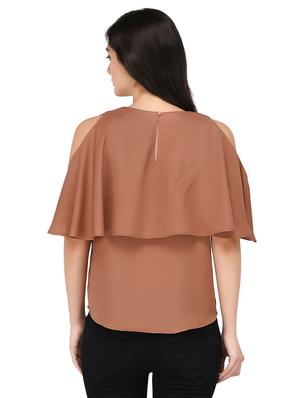 brown solid cold shoulder top - 15169510 - Standard Image - 3