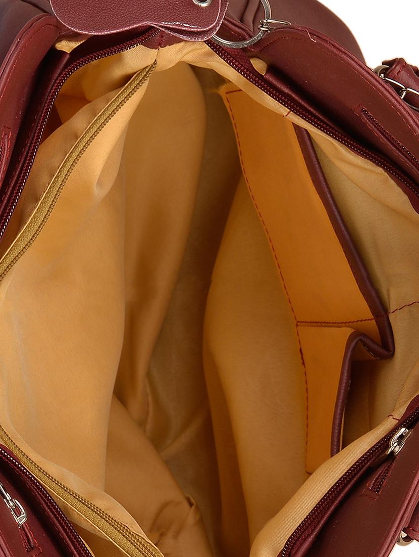 maroon leatherette (pu) regular handbag - 15169590 - Zoom Image - 3