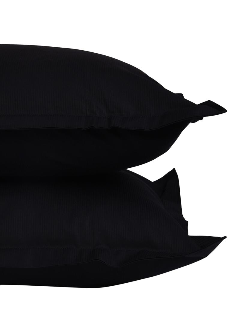 300 TC 100% Cotton Sateen Self Striped, Black Color, Pair Of Regular Size Pillow Covers - 15170272 - Zoom Image - 3