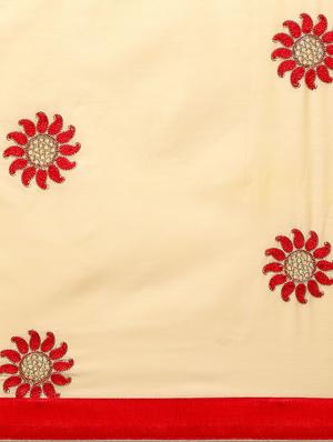beige cotton blend embroidered saree with blouse - 15171096 - Standard Image - 3