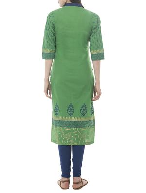 green cotton straight kurta - 15171130 - Standard Image - 3