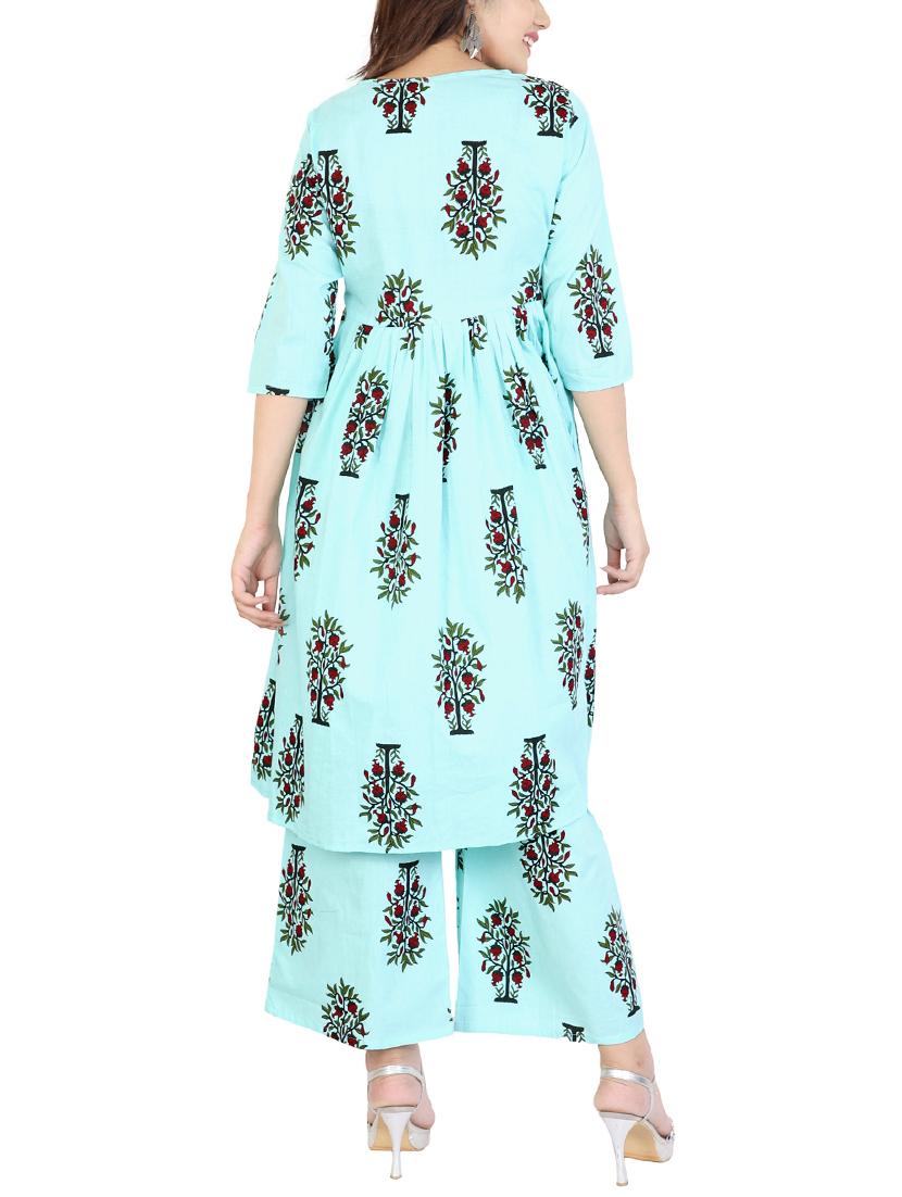 Block printed kurta palazzo set - 15175661 - Zoom Image - 3