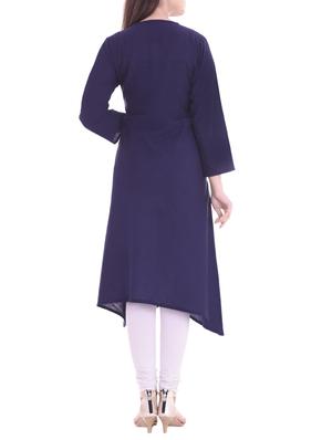 blue cotton asymmetric solid kurta - 15175868 - Standard Image - 3