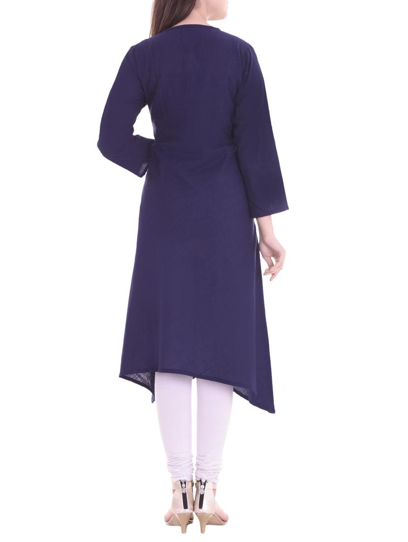 blue cotton asymmetric solid kurta - 15175868 - Zoom Image - 3