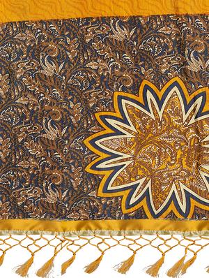 set of 2 mustard silk blend printed saree combo with blouse - 15176581 - Standard Image - 6