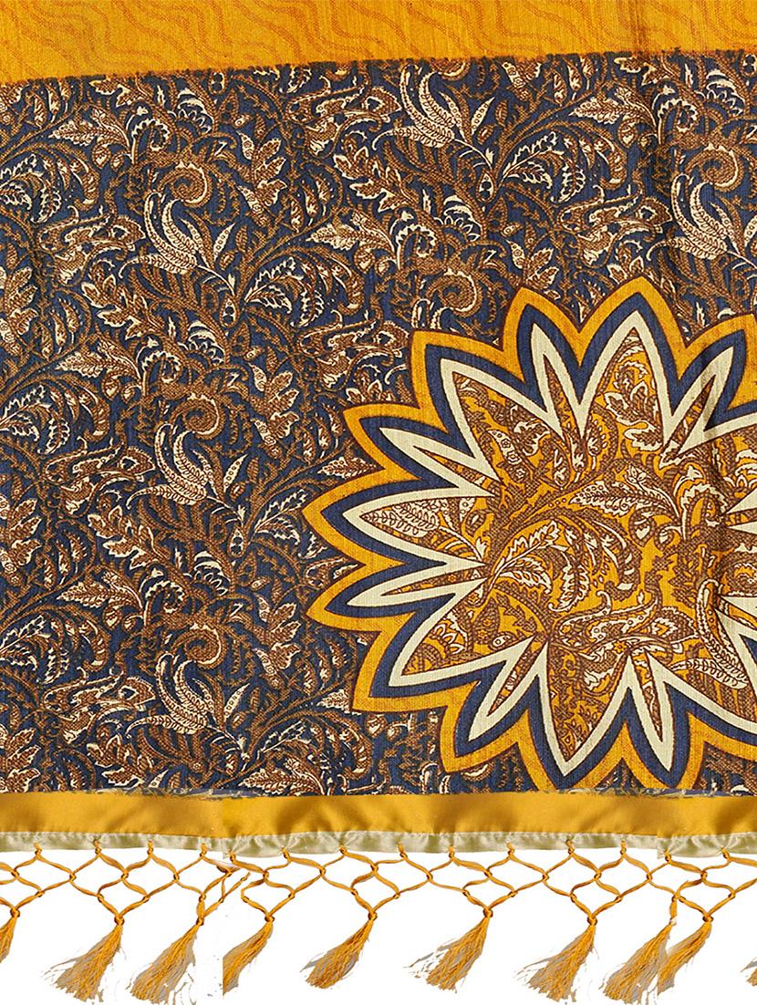 set of 2 mustard silk blend printed saree combo with blouse - 15176581 - Zoom Image - 6