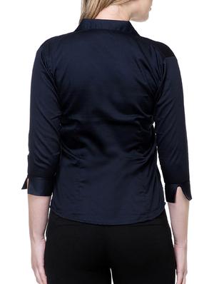 navy blue solid satin shirt - 15177100 - Standard Image - 3