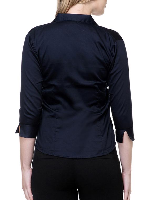 navy blue solid satin shirt - 15177100 - Zoom Image - 3