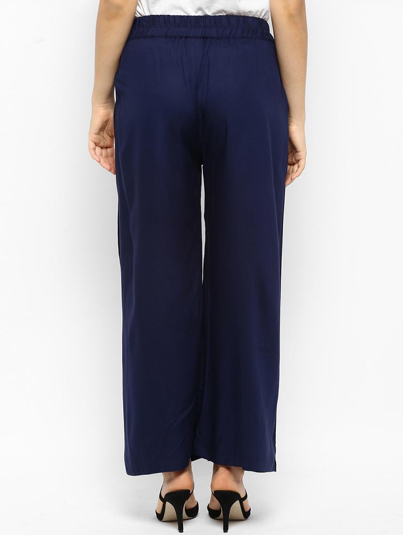 navy blue solid rayon palazzo - 15177110 - Zoom Image - 3