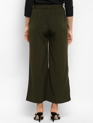 green solid straight palazzo - 15177118 - Standard Image - 3