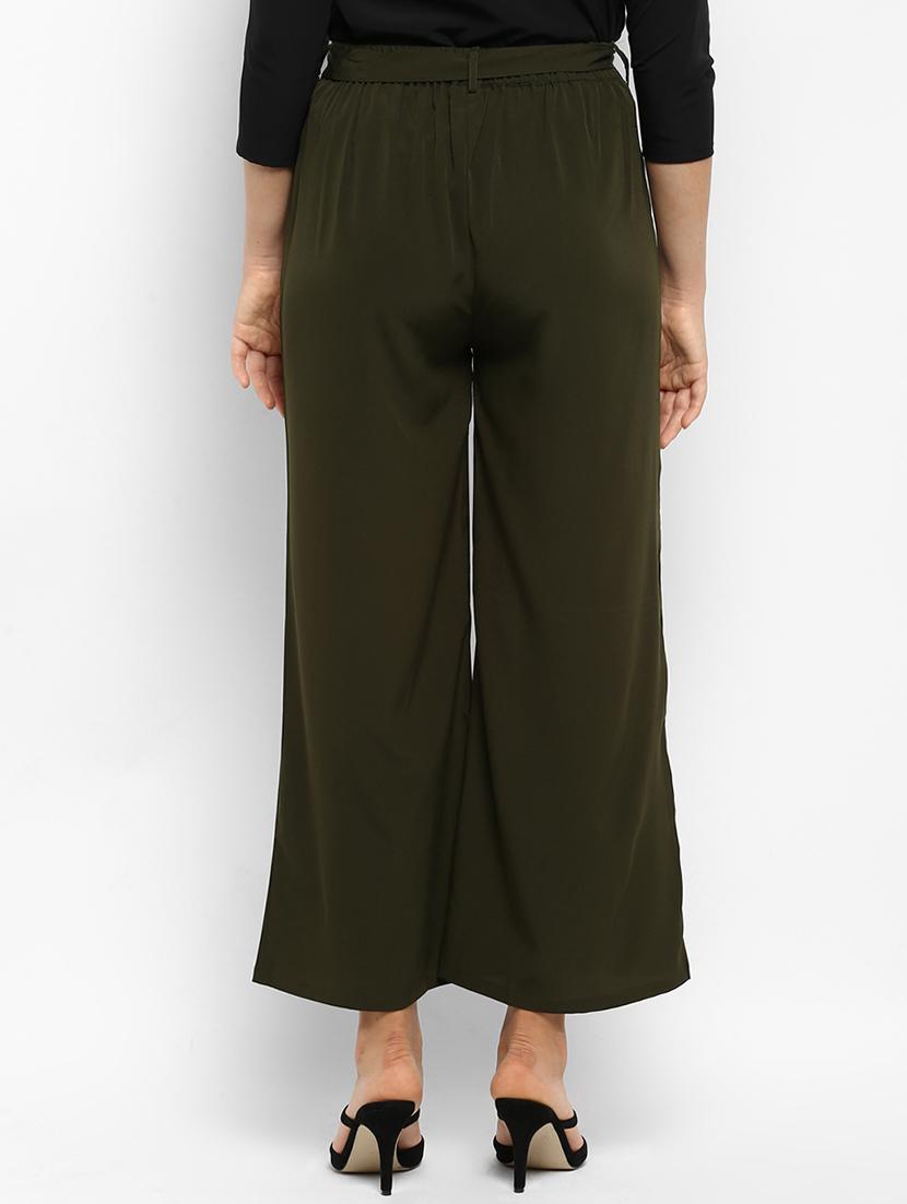 green solid straight palazzo - 15177118 - Zoom Image - 3