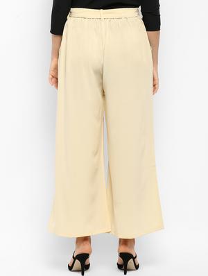 beige solid straight palazzo - 15177120 - Standard Image - 3