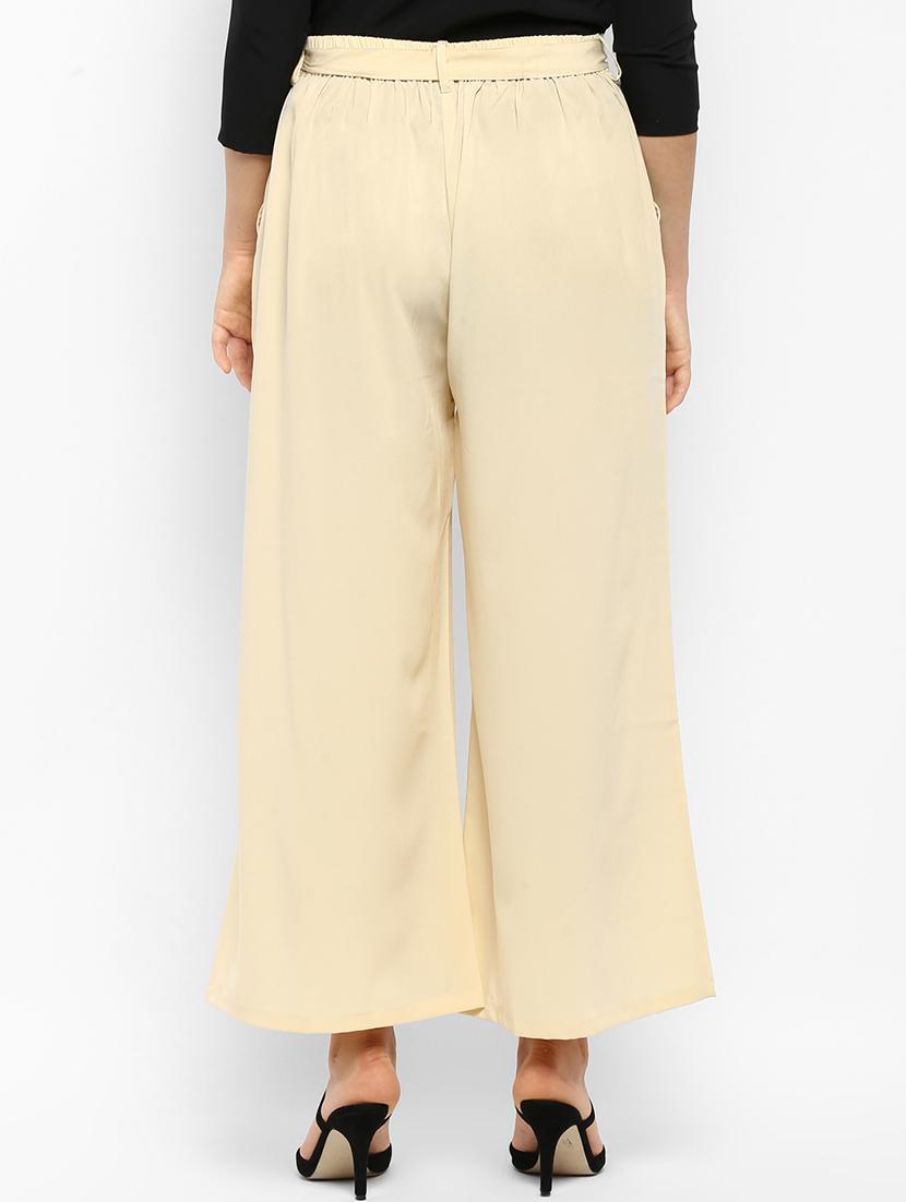 beige solid straight palazzo - 15177120 - Zoom Image - 3