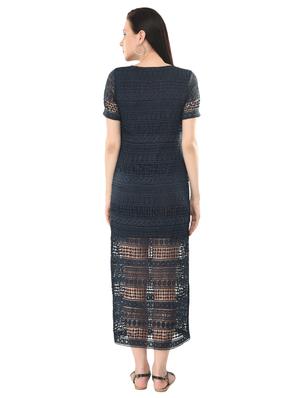 blue solid lace maxi dress - 15177138 - Standard Image - 3
