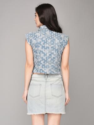 blue sleeveless denim shirt - 15178749 - Standard Image - 3