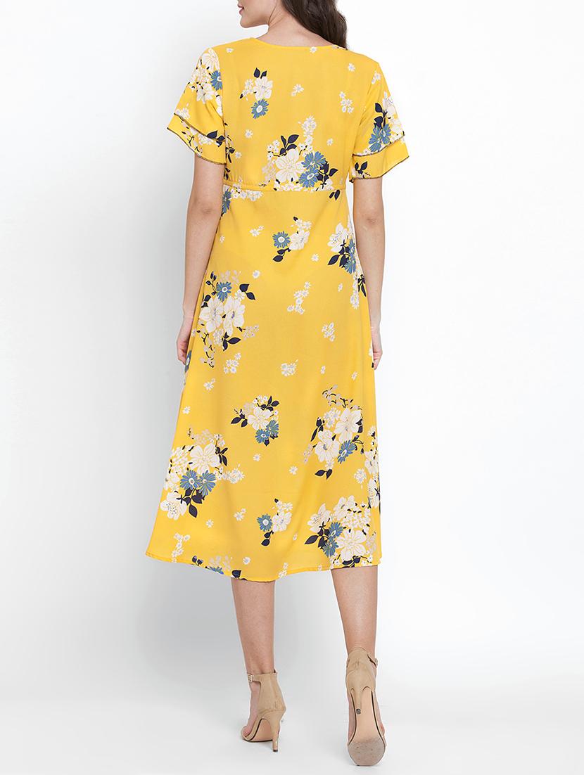 yellow crepe a-line floral dress - 15179795 - Zoom Image - 3