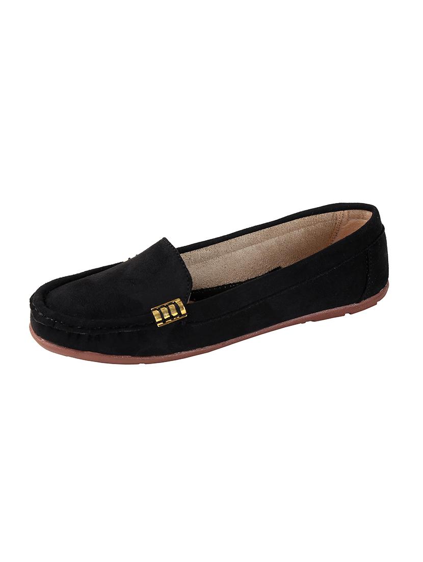 black faux leather slip on loafers - 15183847 - Zoom Image - 3