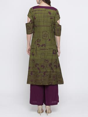 Mehandi cutwork kurta - 15186997 - Standard Image - 3