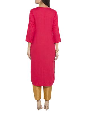 red rayon straight solid kurta - 15187002 - Standard Image - 3