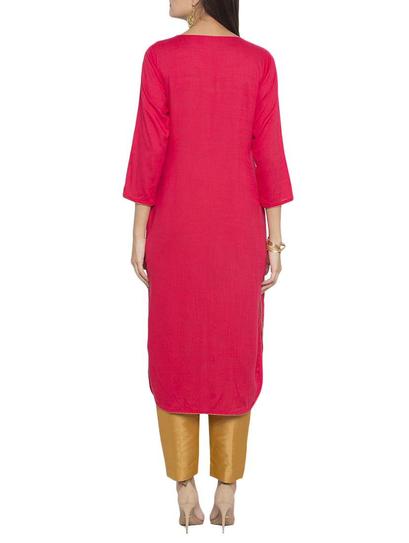 red rayon straight solid kurta - 15187002 - Zoom Image - 3