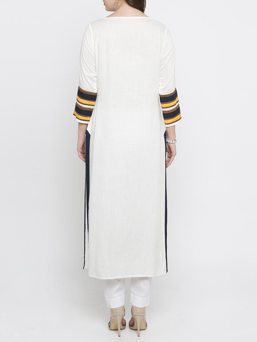 white rayon straight kurta - 15187012 - Zoom Image - 3