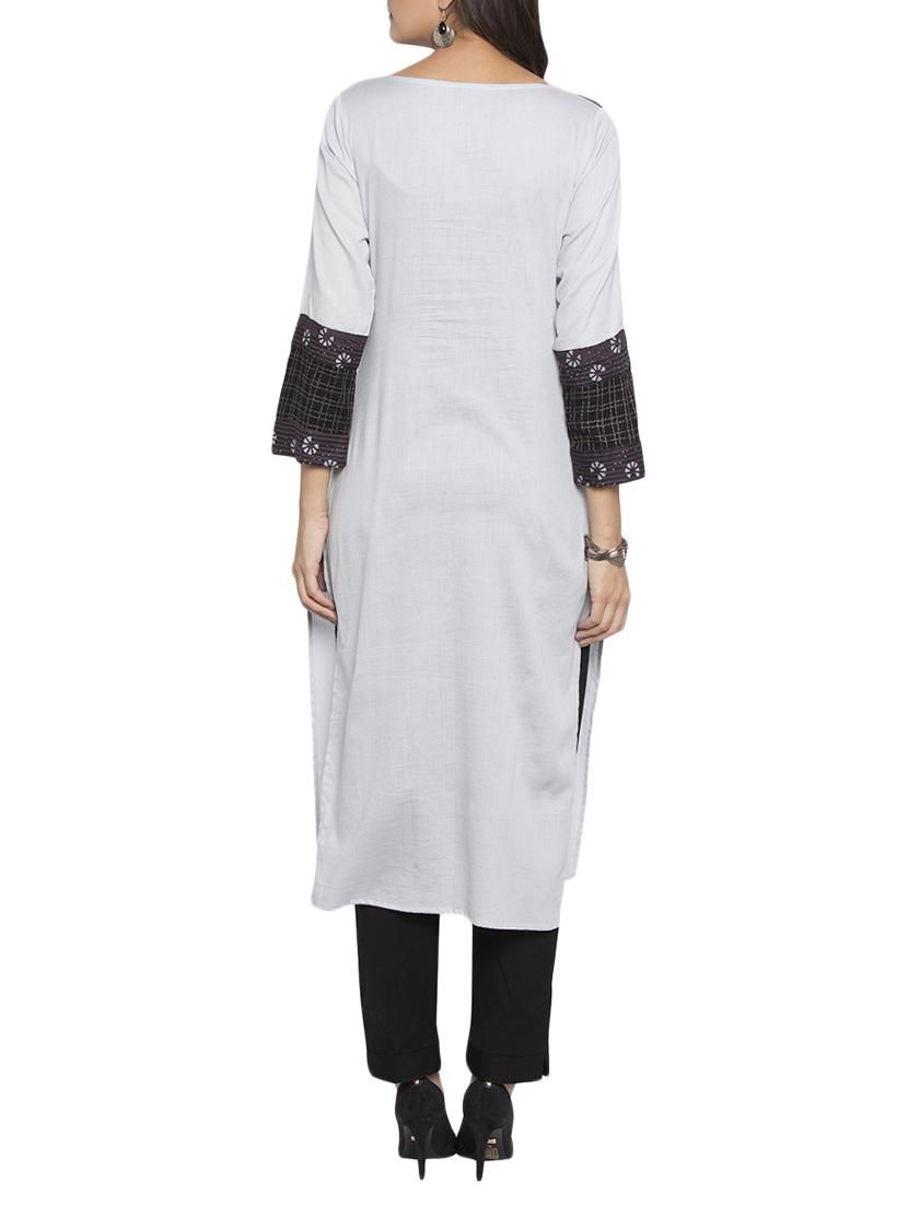 white rayon straight kurta - 15187041 - Zoom Image - 3