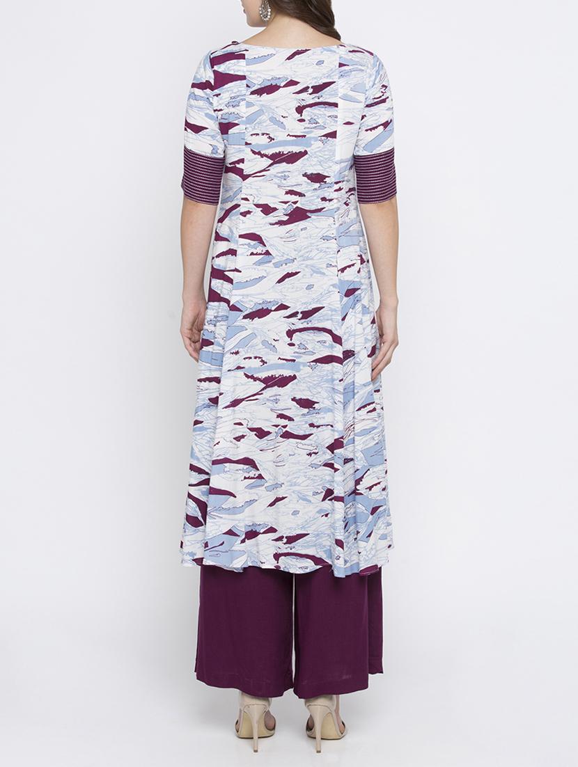 white rayon a-line kurta - 15187045 - Zoom Image - 3