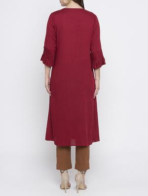 maroon rayon a-line solid kurta - 15187046 - Standard Image - 3