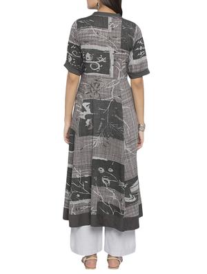 Grey cotton asymmetric kurta - 15187059 - Standard Image - 3