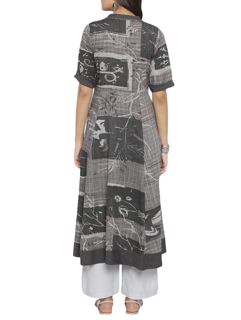 Grey cotton asymmetric kurta - 15187059 - Zoom Image - 3