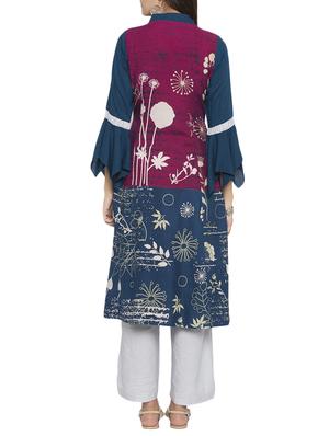 Blue rayon layered kurta - 15187061 - Standard Image - 3