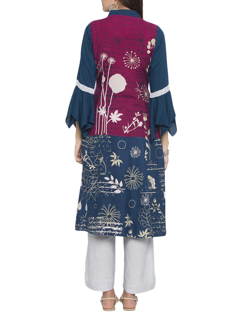 Blue rayon layered kurta - 15187061 - Zoom Image - 3