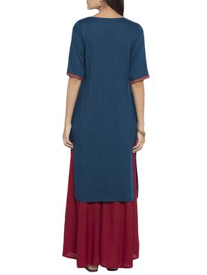 blue rayon straight solid kurta - 15187085 - Standard Image - 3