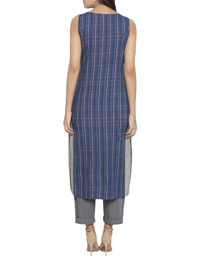 Blue rayon fusion kurta - 15187104 - Zoom Image - 3