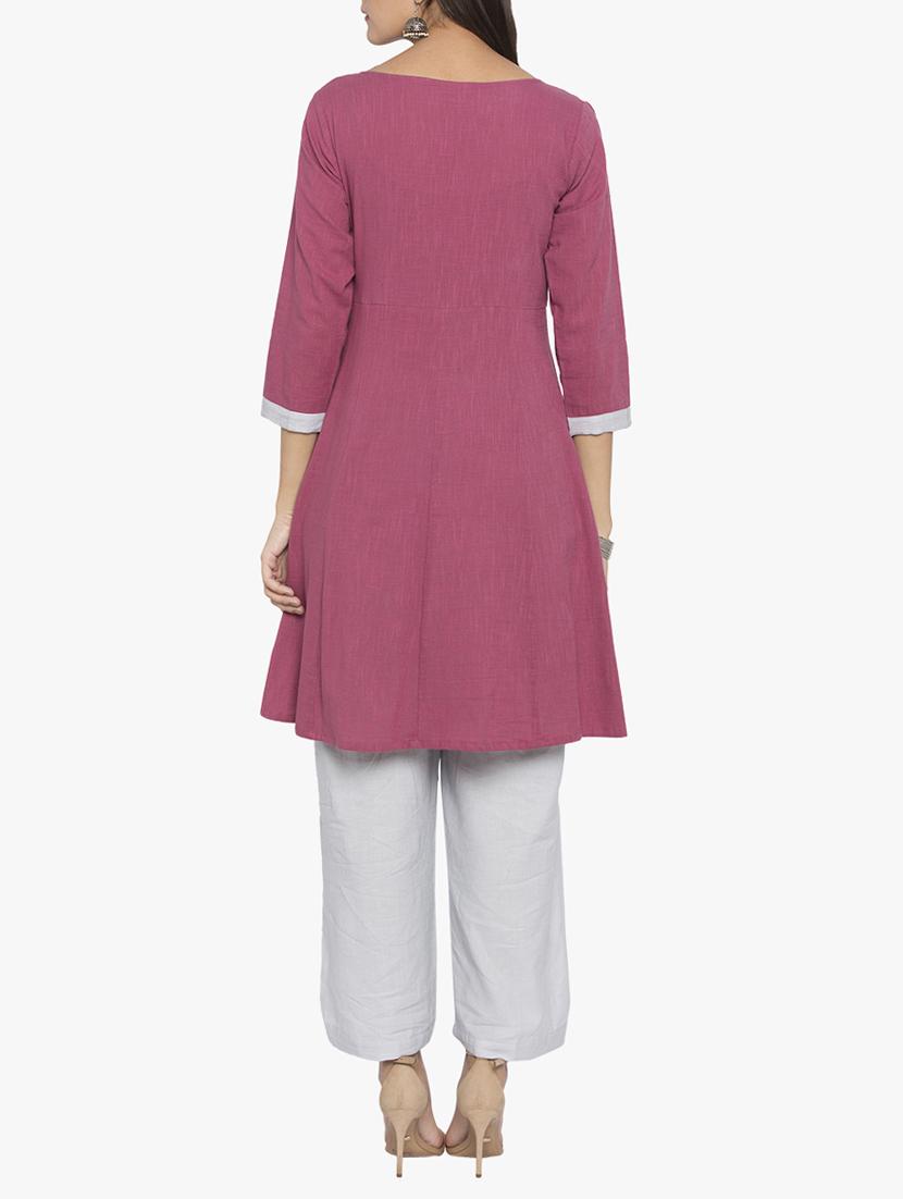pink cotton angrakha kurta - 15187110 - Zoom Image - 3