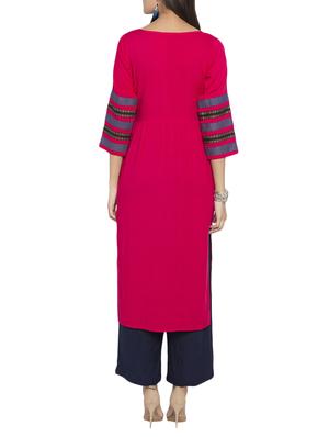 pink rayon straight kurta - 15187139 - Standard Image - 3