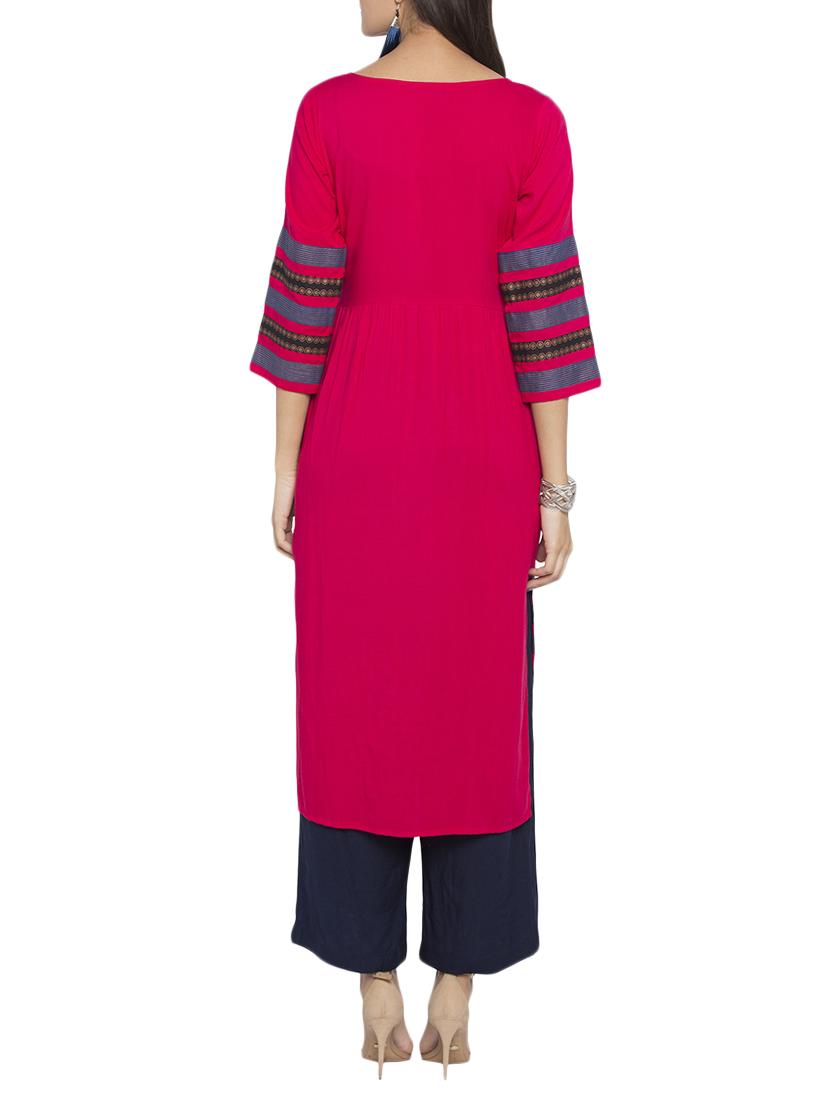 pink rayon straight kurta - 15187139 - Zoom Image - 3