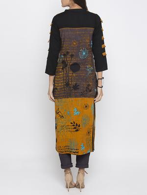 Black rayon straight kurta - 15187213 - Standard Image - 3