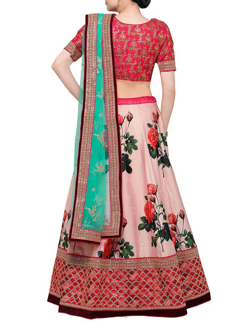 pink silk flared lehenga - 15190368 - Zoom Image - 3