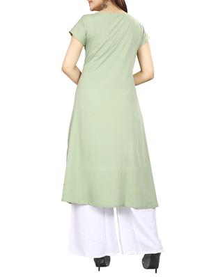 Green crepe a-line kurta - 15191366 - Standard Image - 3