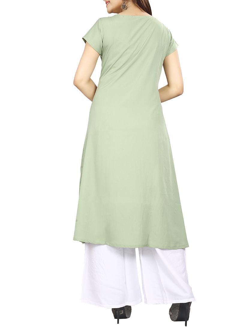 Green crepe a-line kurta - 15191366 - Zoom Image - 3