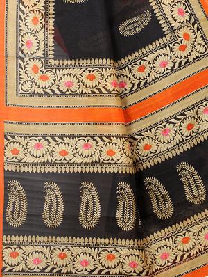 black silk printed saree with blouse - 15192411 - Standard Image - 3