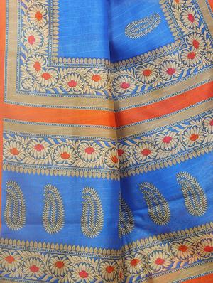 blue silk printed saree with blouse - 15192413 - Standard Image - 3
