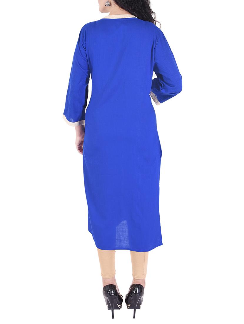 blue viscose straight kurta - 15193360 - Zoom Image - 3