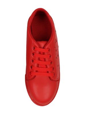 red leatherette laceup sneakers - 15193655 - Standard Image - 3