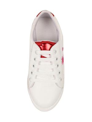 white leatherette laceup sneakers - 15193658 - Standard Image - 3
